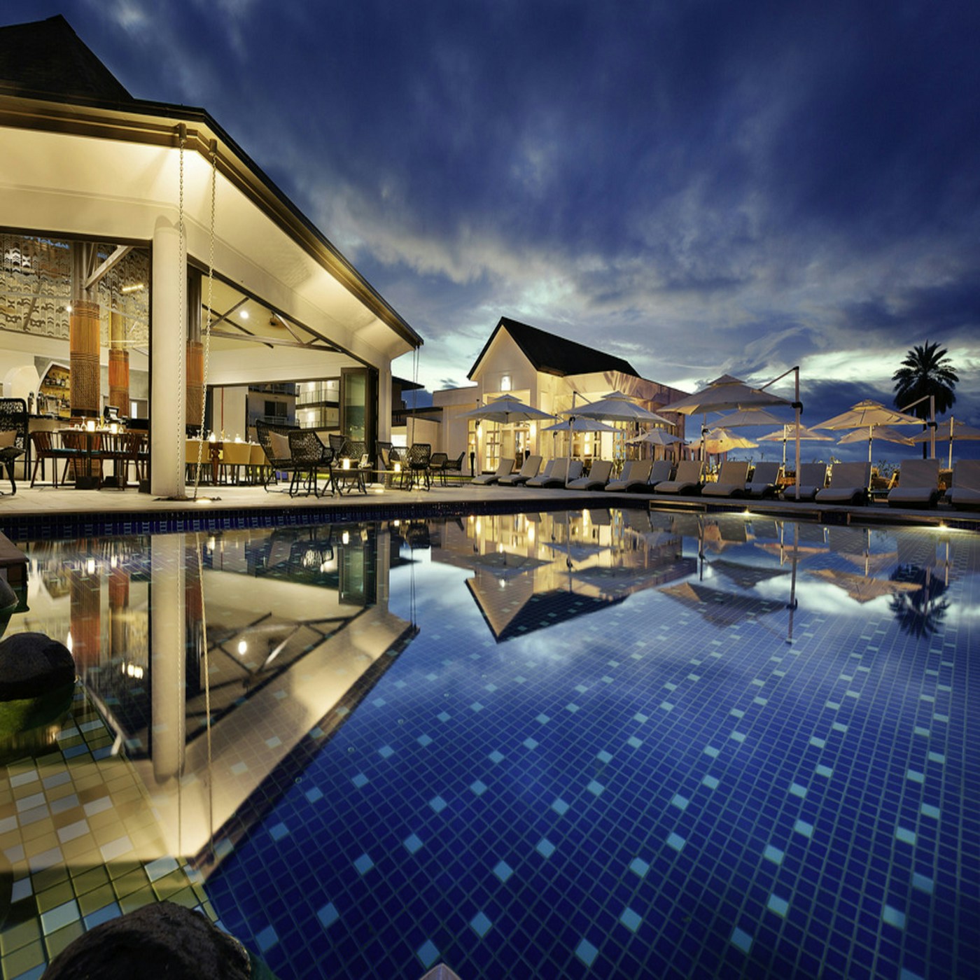 Resort pool and shared hospitality buildings